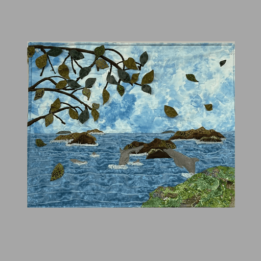 Dolphins Dancing in the Sky: Seascape Art Quilt