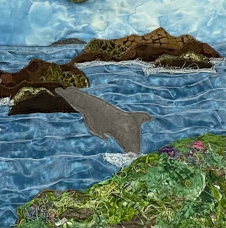 Dolphins Dancing in the Sky: Seascape Art Quilt